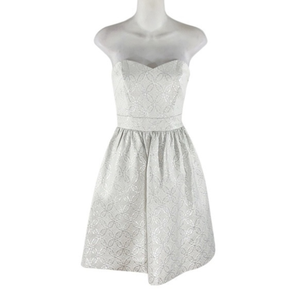 Laundry by Shelli Segal silver jacquard dress N7